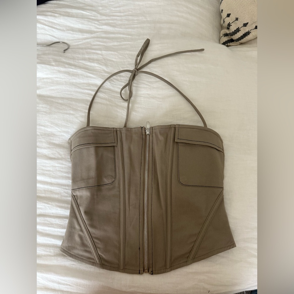 Outcast Tan Corset Top with Zipper